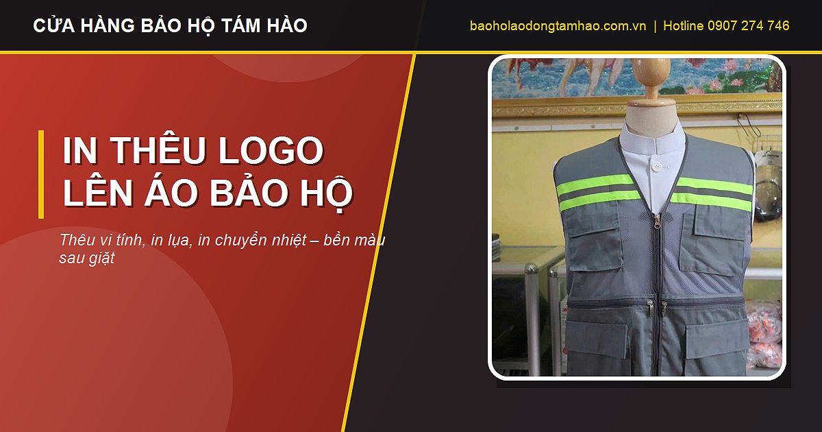 in thêu logo lên áo bảo hộ công nhân